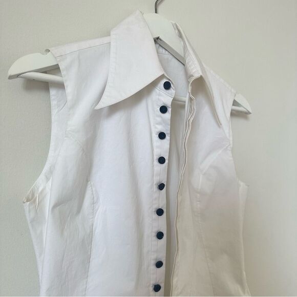 NORISOL FERRARI White Sleeveless Half Sack Button-Down Shirt - Picture 2 of 7